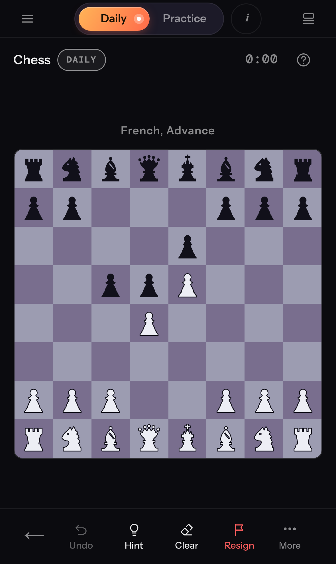 Chess game screen