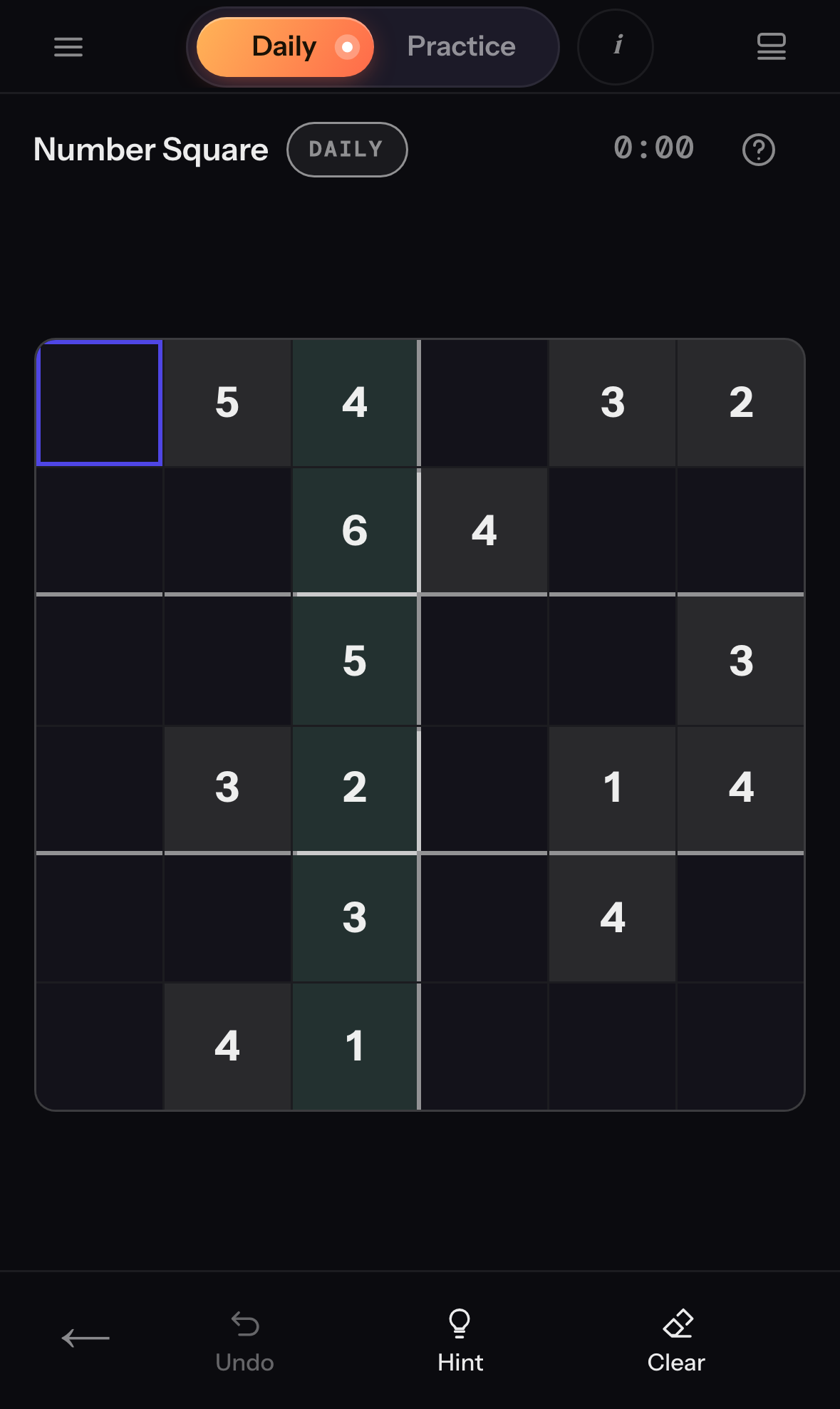 Number Square game screen